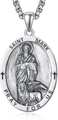 ADMETUS 925 Sterling Silver Saint Mark Medal Necklace - Protective