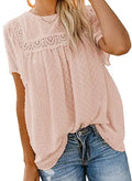 Dokotoo Womens Crewneck Lace Crochet Pom Pom Blouse - Lightweight
