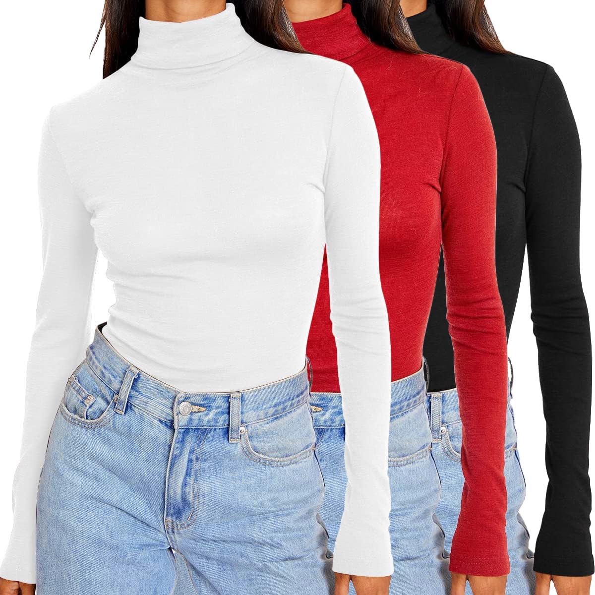 Womens 3 Piece Turtleneck Mock Neck Tops for Winter Comfort