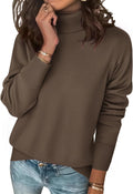 Women Turtleneck Sweater Long Sleeve Split Hem - Cozy Knit Pullover