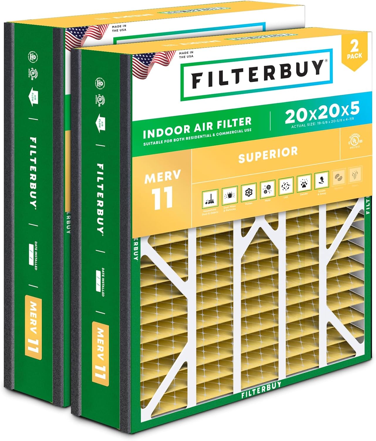 Filterbuy 20x20x5 Air Filter MERV 11 for Pet & Allergy Defense