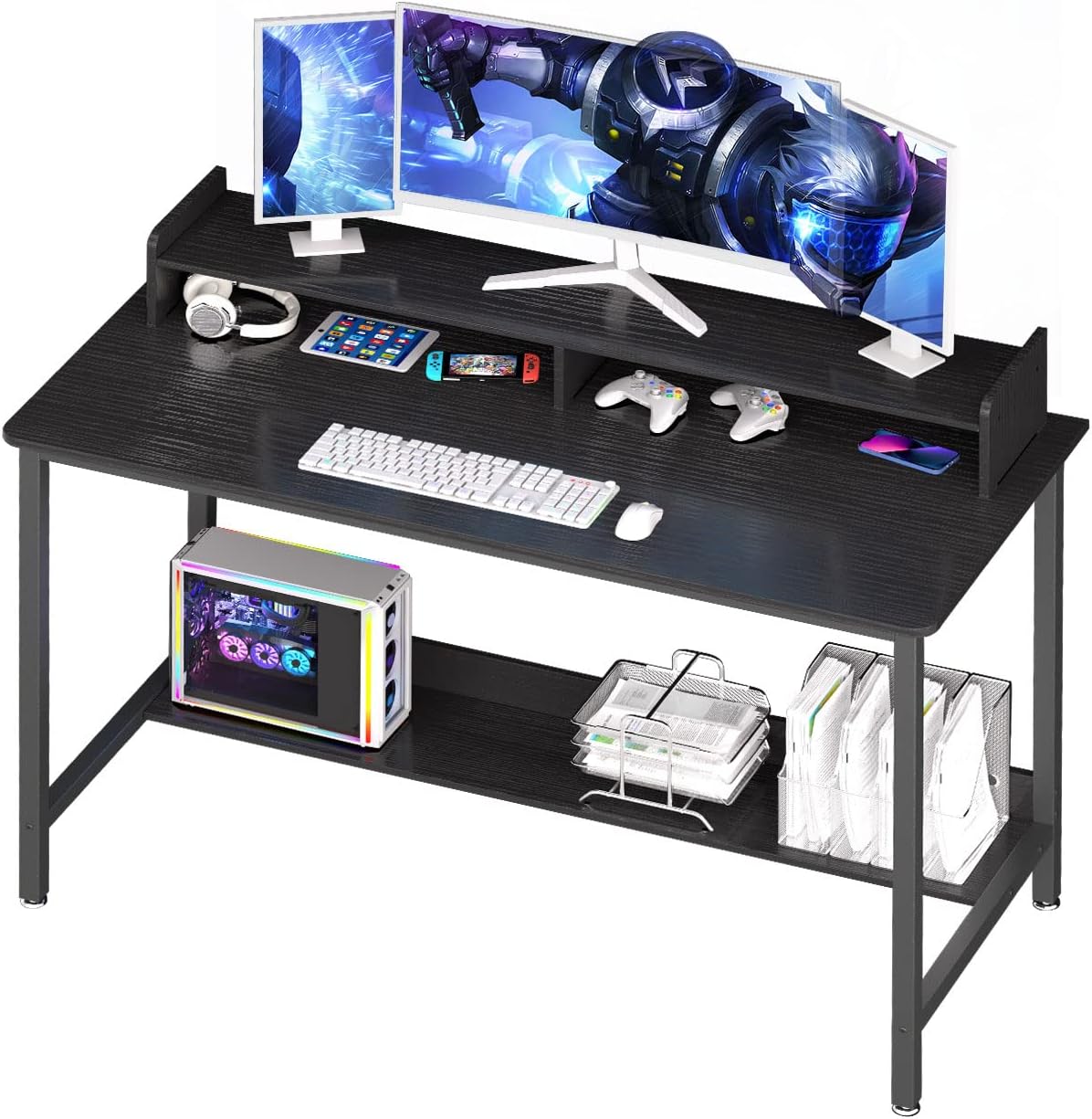 Versatile 43 Inch Computer Desk with Shelves for Home Office