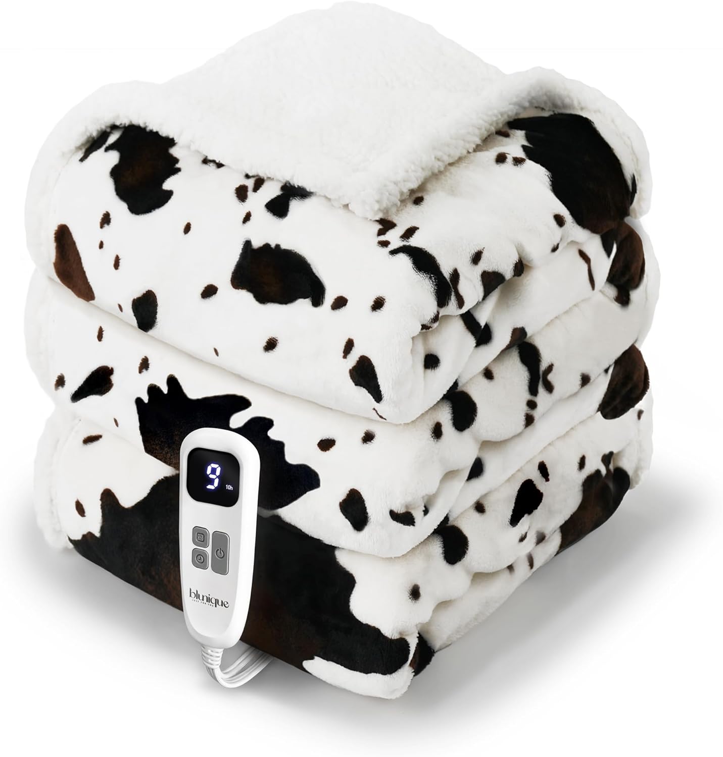 Cow Print Heated Blanket with 5 Heat Levels for Cozy Comfort