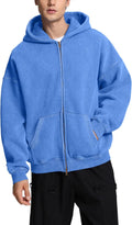 FAIABLE Oversized Acid Wash Zip Up Hoodie - Heavyweight Comfort Mens