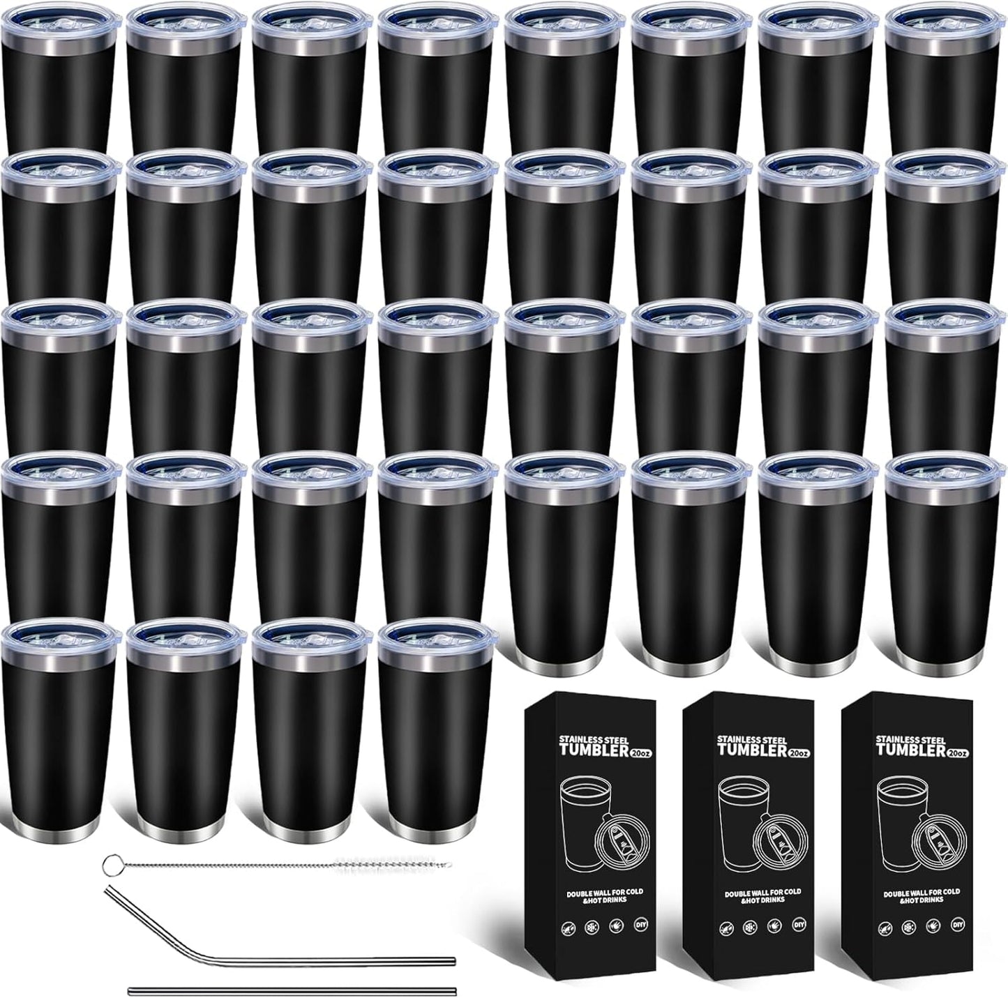 36 Pack 20oz Stainless Steel Tumblers for Hot and Cold Drinks