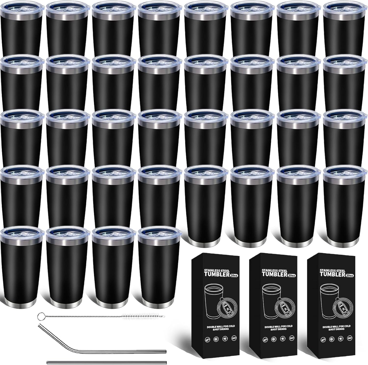 36 Pack 20oz Stainless Steel Tumblers for Hot and Cold Drinks