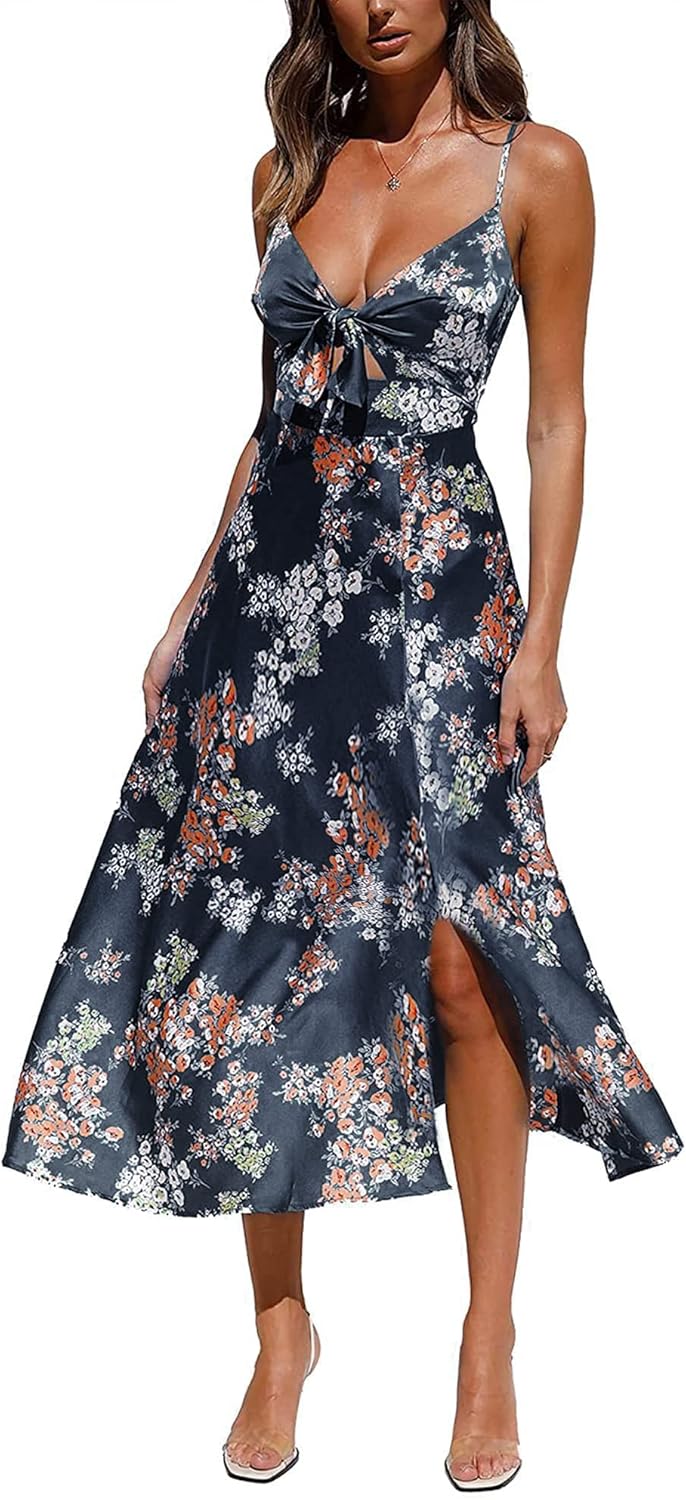 Fashionme Women Spaghetti Strap Midi Satin Dress for All Occasions