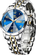 OliviaUS Men's Waterproof Stainless Steel Watch - Big Face, Easy Read Analog, Day/Date Display