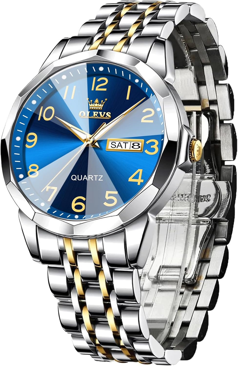 OliviaUS Men's Waterproof Stainless Steel Watch - Big Face, Easy Read Analog, Day/Date Display