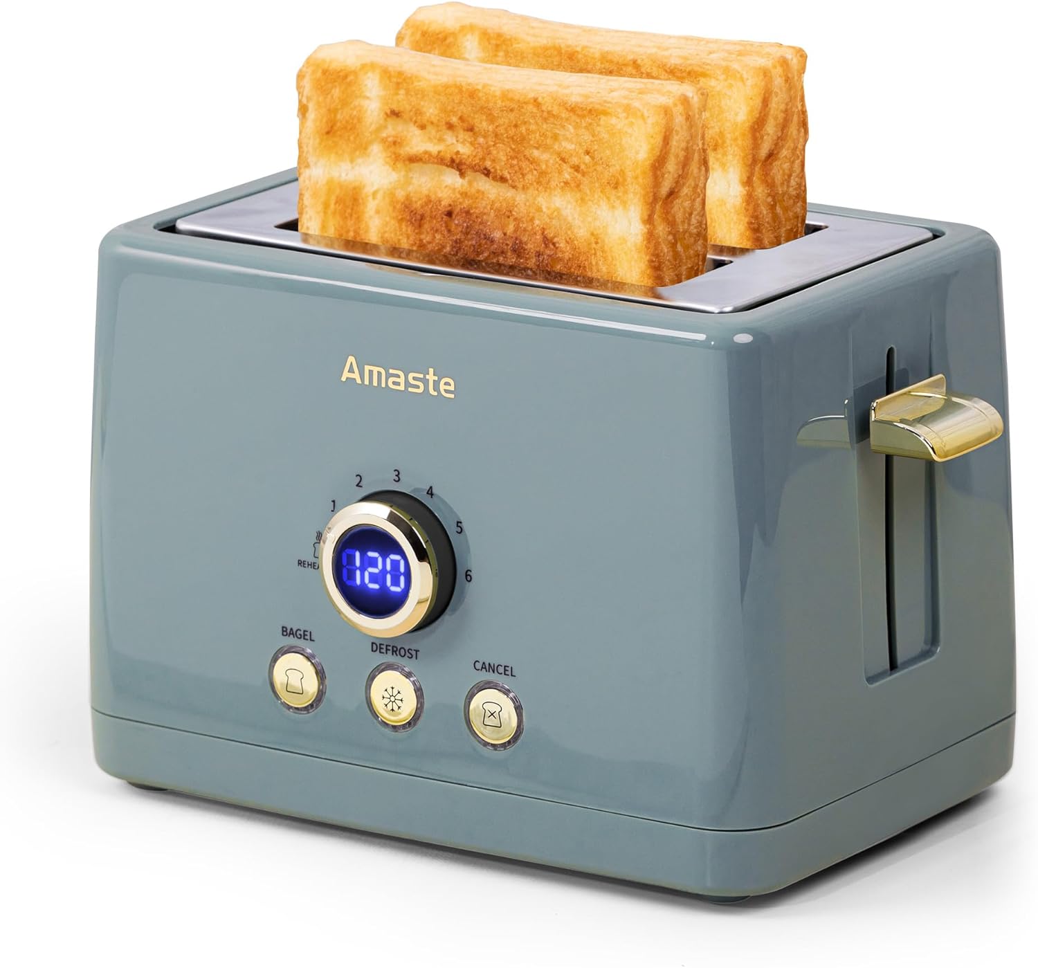 Retro 2 Slice Toaster with LED Countdown Timer and Wide Slots
