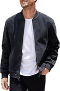 Mens Suede Faux Leather Bomber Jacket - Lightweight Vintage Style