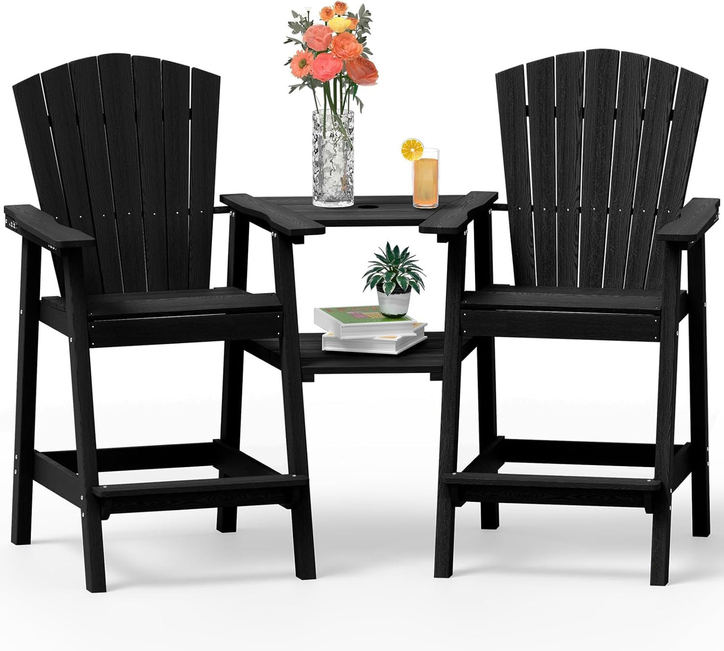Tall Adirondack Chairs Set of 2 with Removable Tray Design