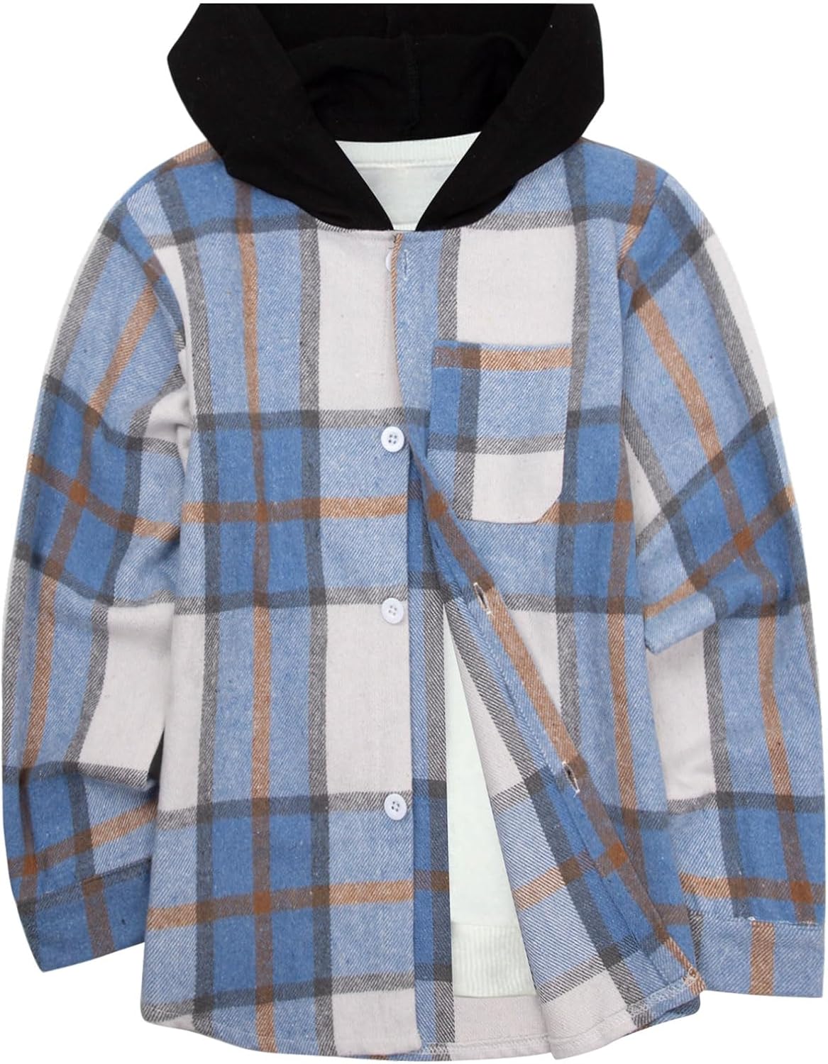 Boys Flannel Shirts Plaid Hoodie for Fall Winter Fashion