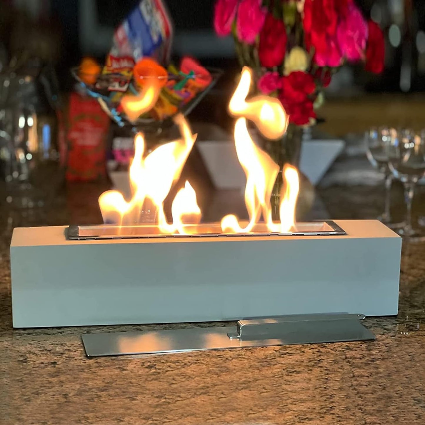 Mavalzy Rectangle Indoor Tabletop Fire Pit for Cozy Ambience