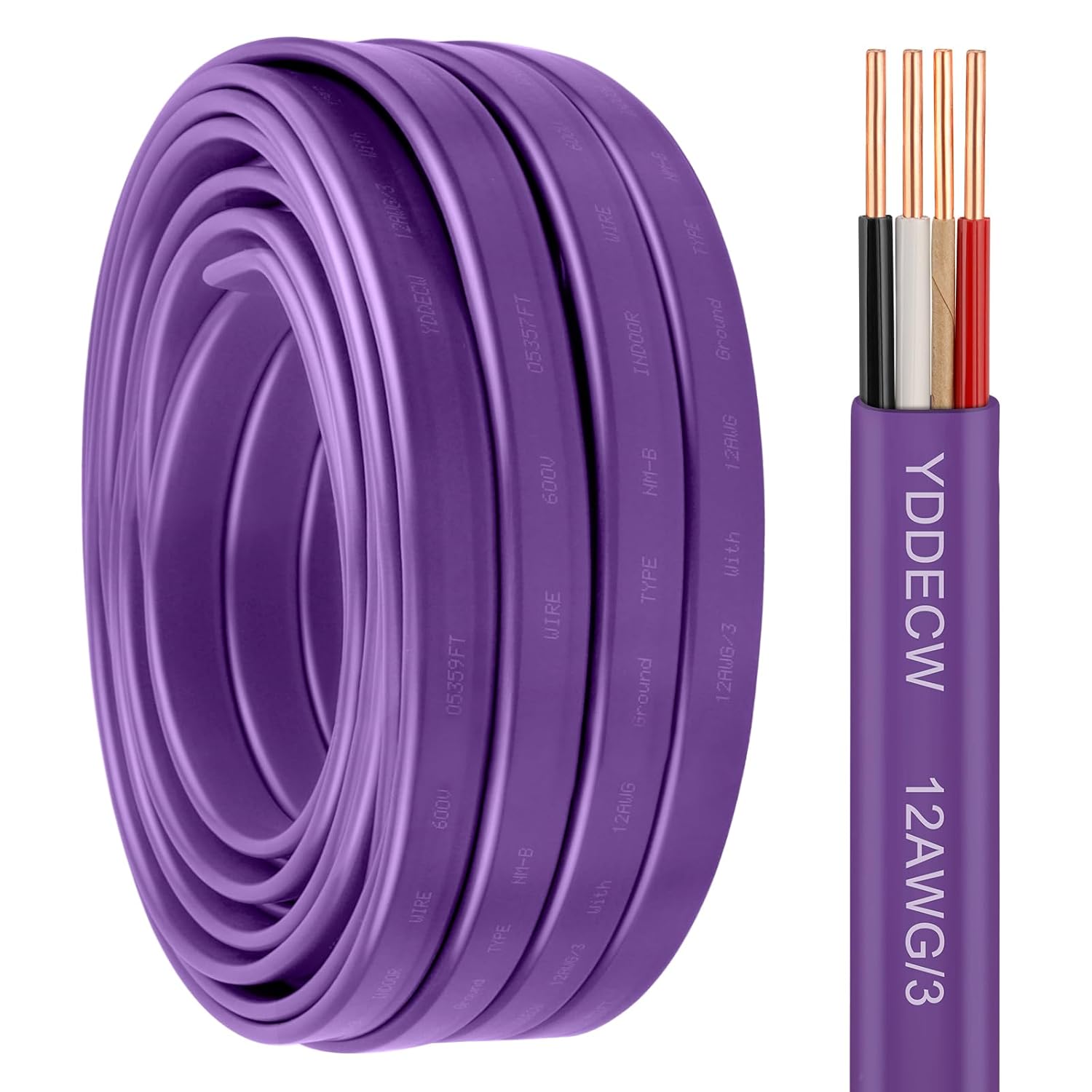 12/3 NM-B Wire with Ground - 50FT 12 Gauge Copper Cable