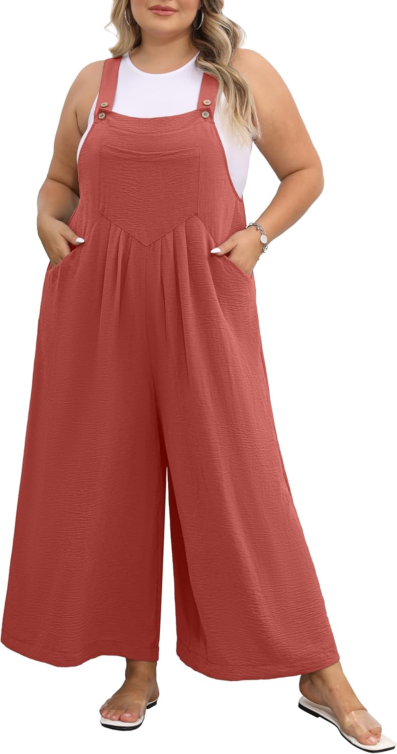 Plus Size Jumpsuit for Women with Adjustable Straps and Pockets