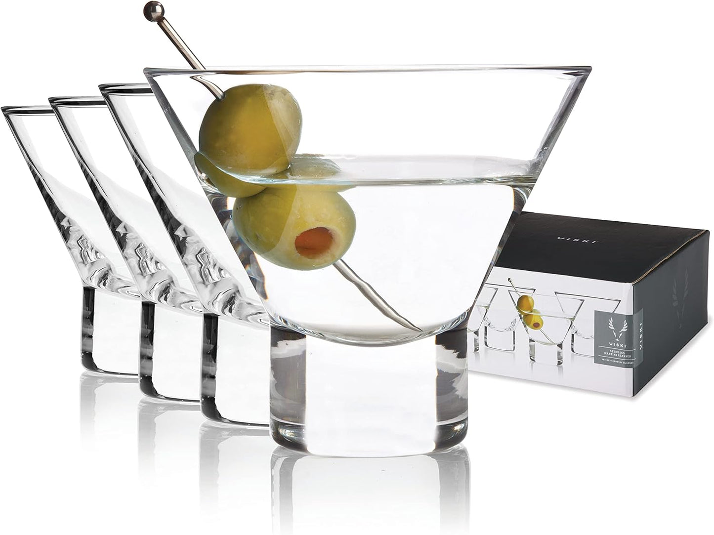 Viski Crystal Stemless Martini Glasses Set for Elegant Cocktails