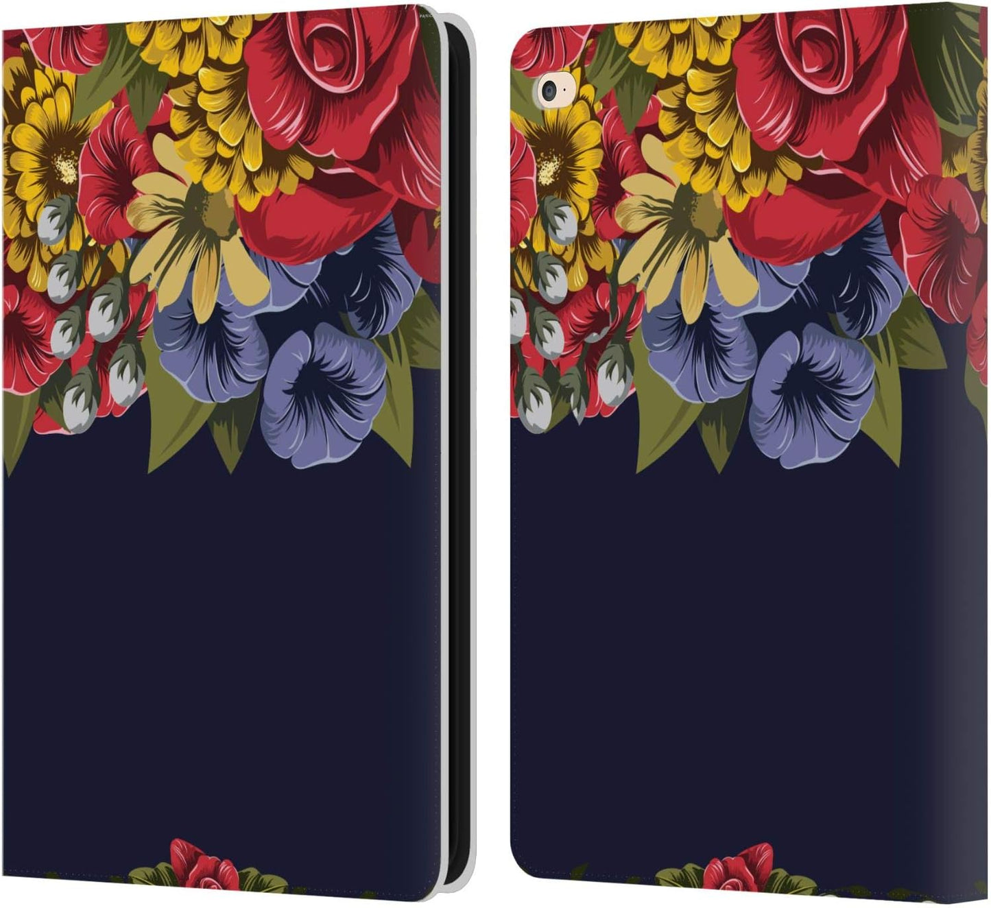 Frida Kahlo Blooms Red Florals Leather Wallet Case for iPad Air 2