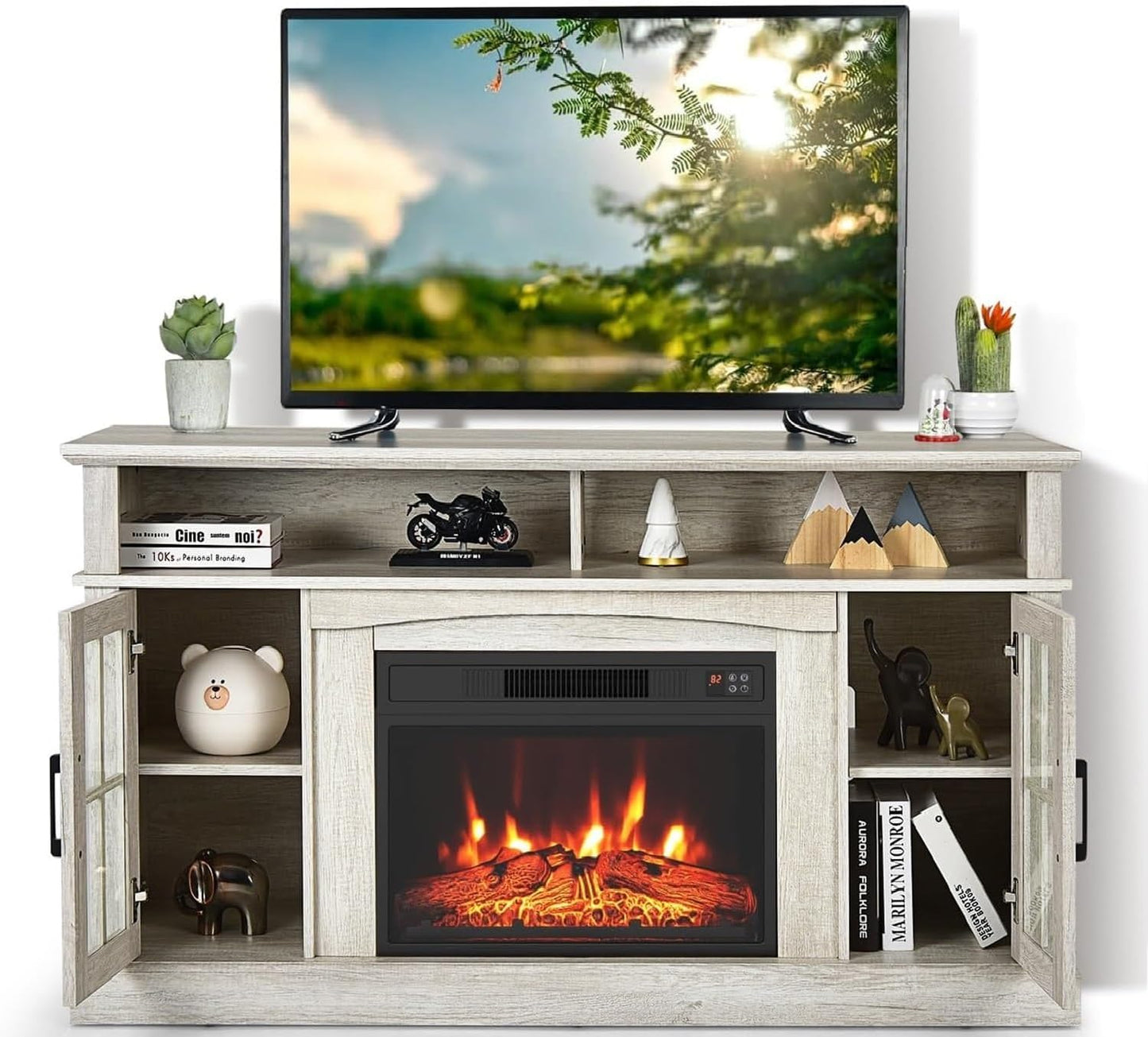 SIMOE 58 Electric Fireplace TV Stand + 23 Heater
