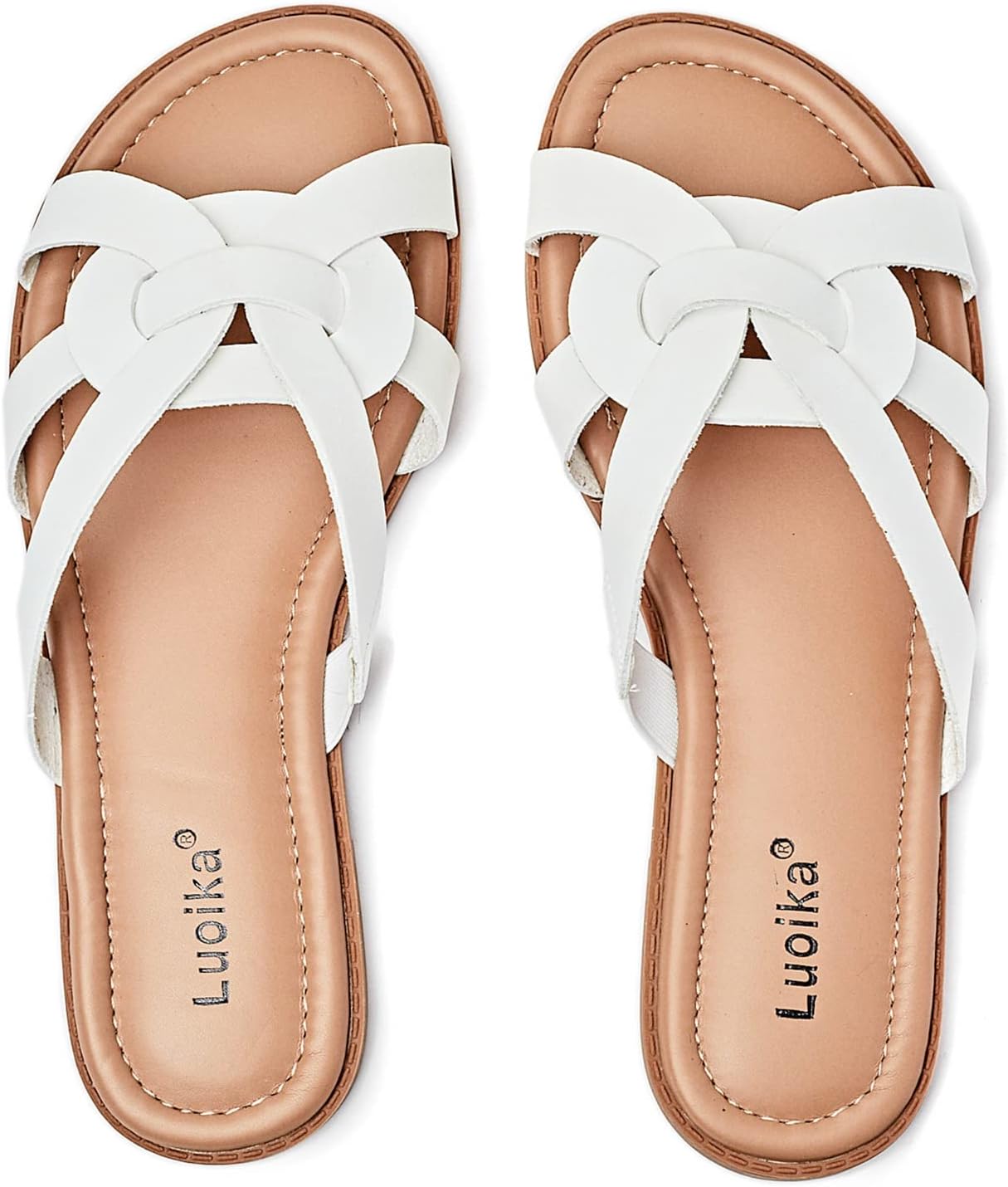 Luoika Women's Wide Width Flat Slides Sandals for Summer Comfort