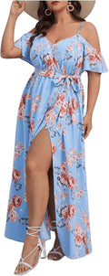 Floerns Women's Plus Cold Shoulder Split Thigh Maxi Dress - Flattering