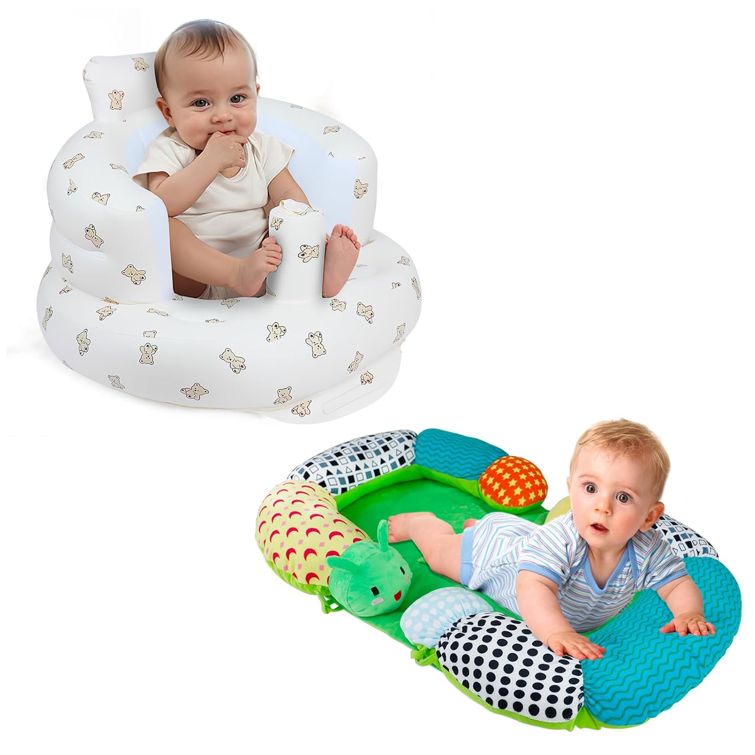 Inflatable 2-in-1 Tummy Time Seat - Ages 0-36 Months - EKEPE