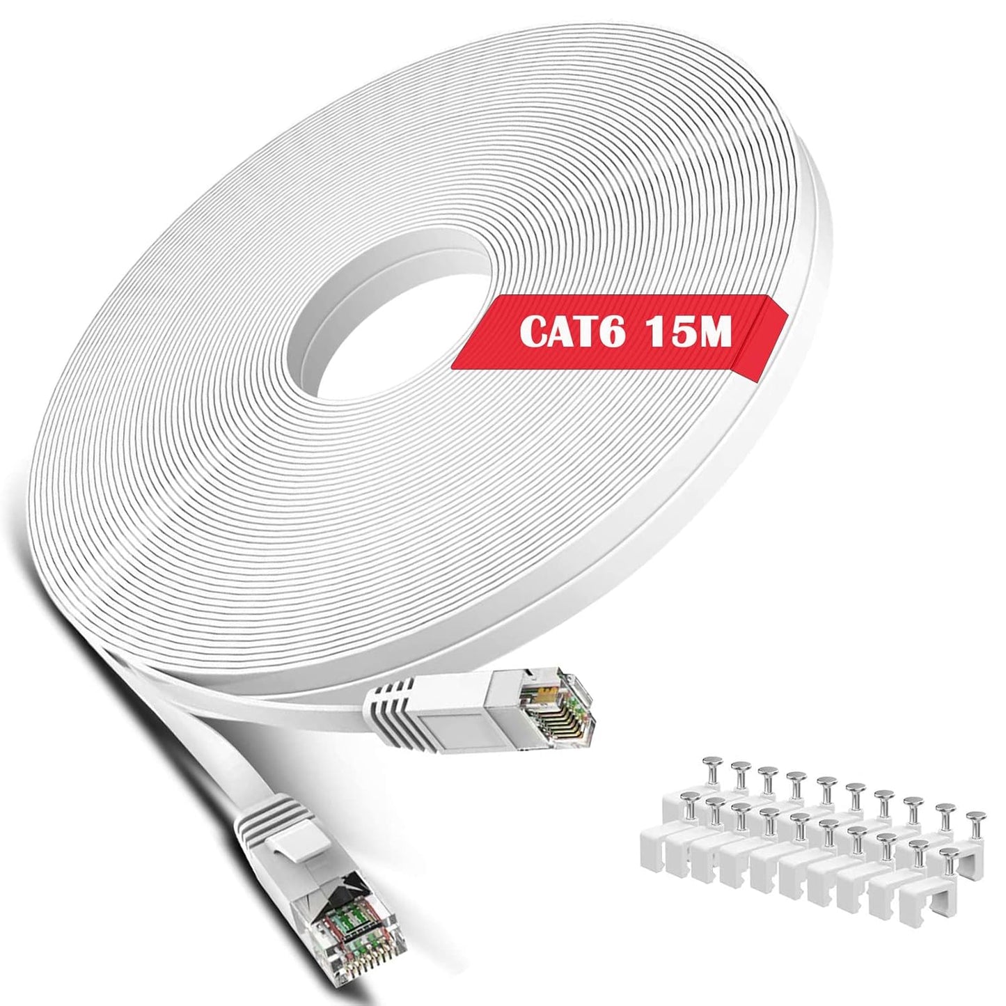 High-Speed WISCENT Cat 6 Ethernet Cable - 50ft Flat LAN Patch Cord