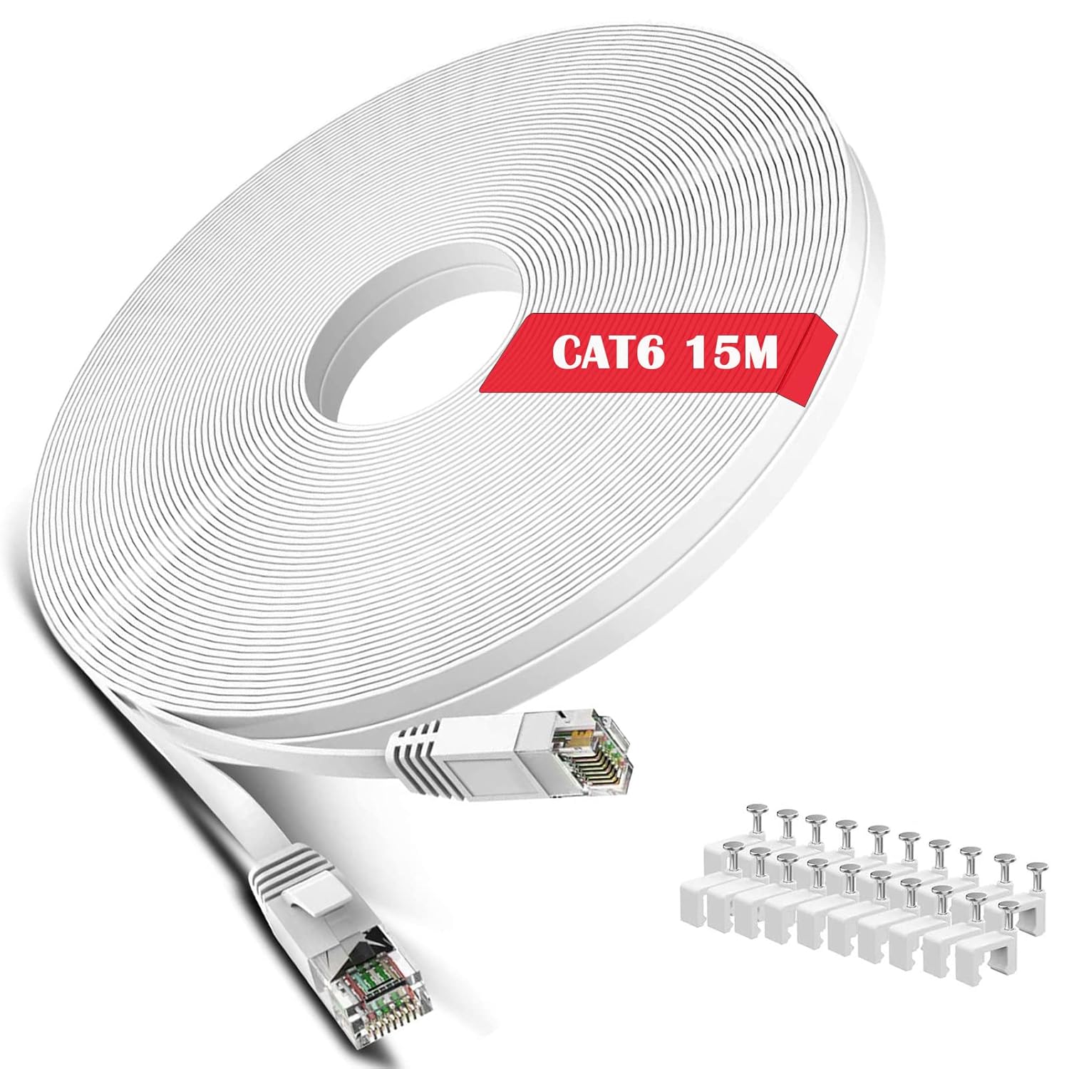 High-Speed WISCENT Cat 6 Ethernet Cable - 50ft Flat LAN Patch Cord