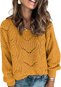 Dokotoo Womens Hollow Cable Knit Crewneck Sweater - Soft Casual