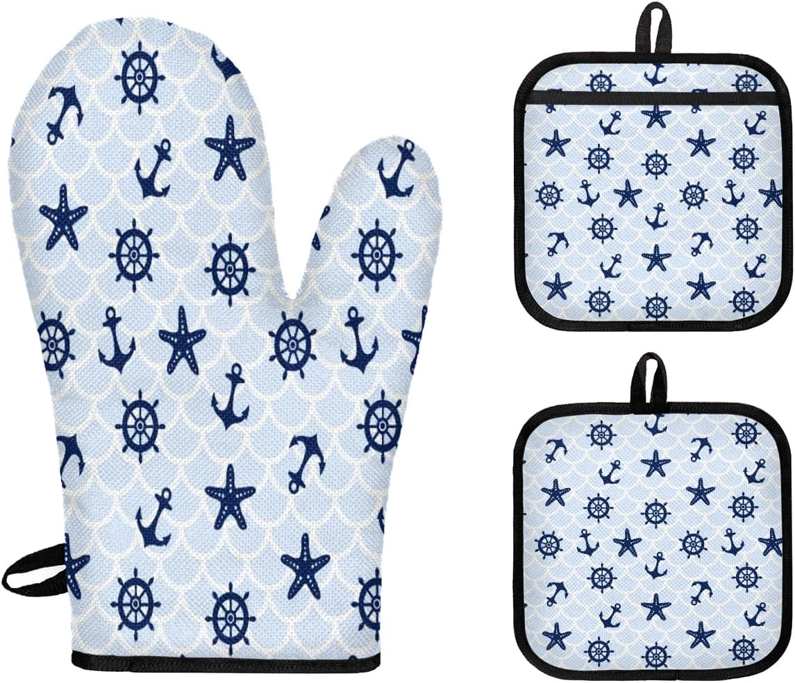 Anchors Away! Heat Resistant Oven Mitts Set