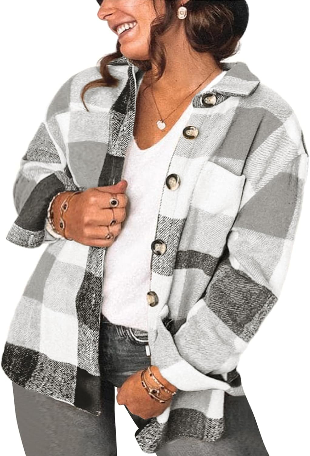 Eytino Womens Plus Size Flannel Jacket with Pockets for Style