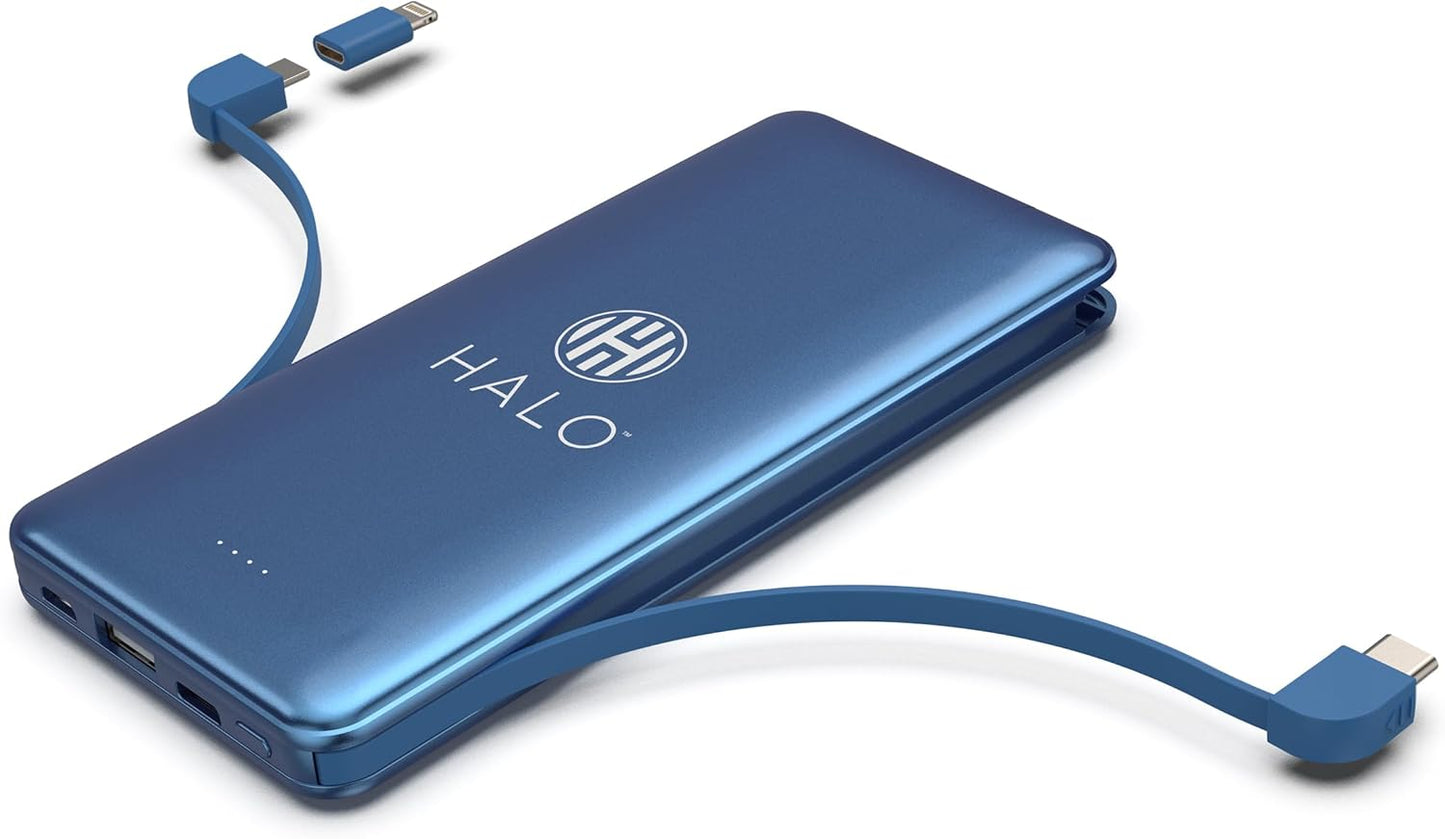 HALO 10K mAh Power Bank with Integrated Cables for Fast Charging