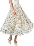 Womens Tulle Midi Skirt High Waist Pleated Mesh - Flowy A-Line