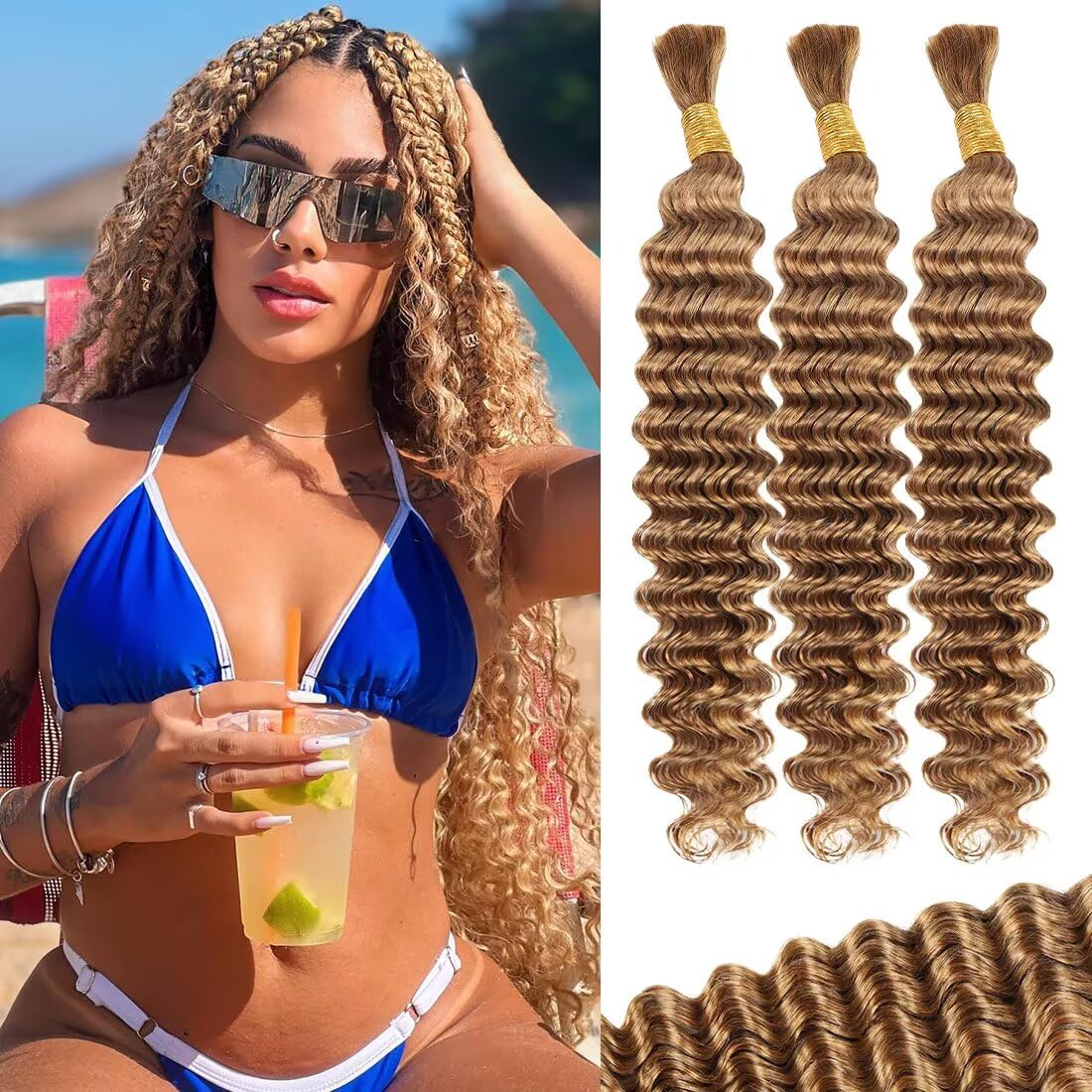 Blonde Human Braiding Hair for Boho Braids 24 Inch Deep Wave