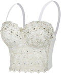 VEENDEO Women's Lace Rhinestone Bustier Corset Crop Top