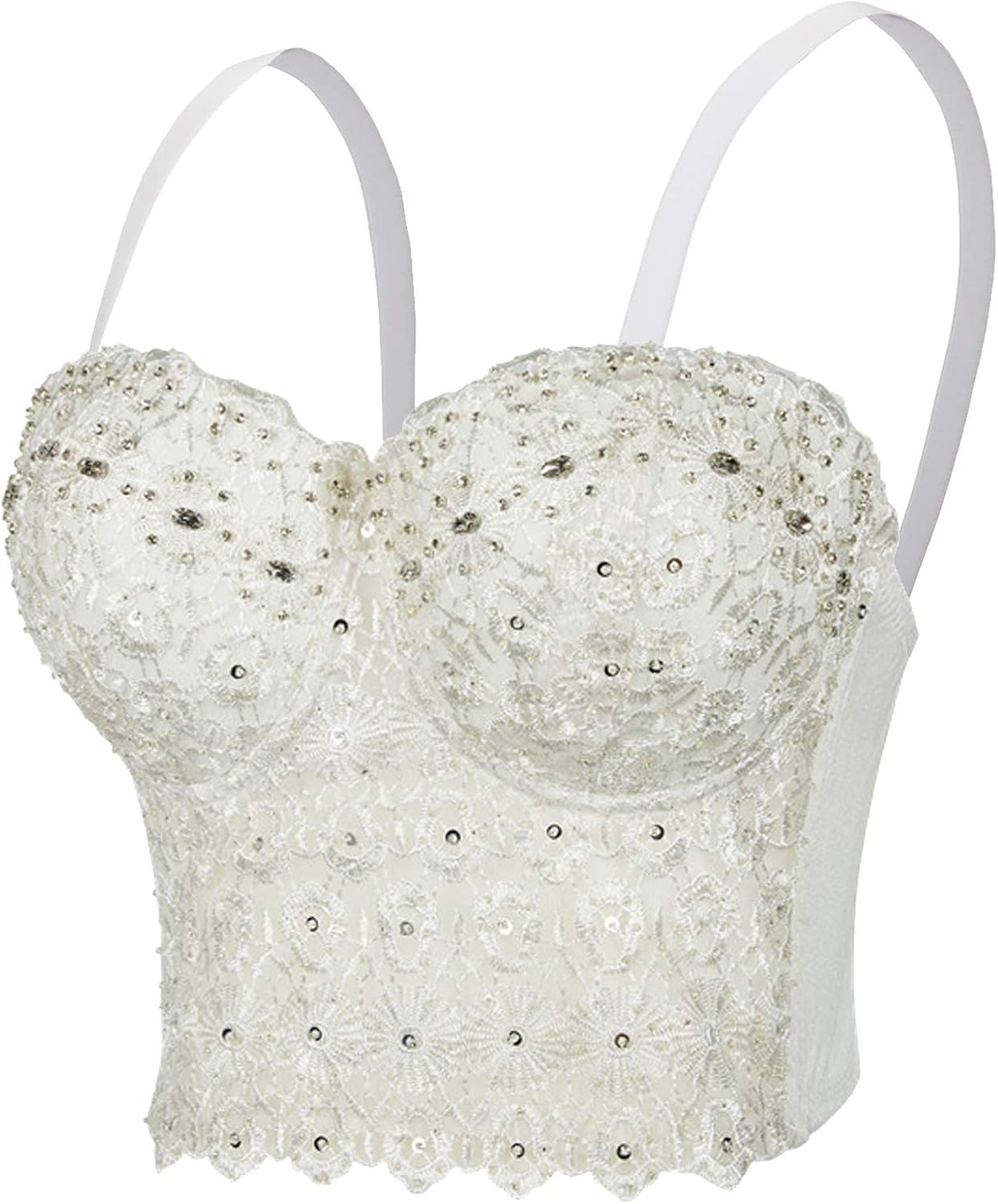VEENDEO Women's Lace Rhinestone Bustier Corset Crop Top