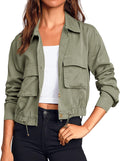 Women's Military Safari Cropped Jacket - Lightweight Casual Anorak is