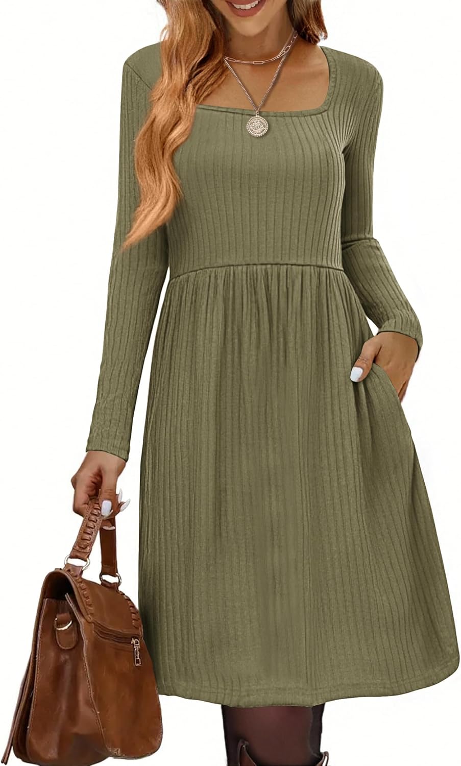 Zeagoo Womens Casual Sweater Dress with Pockets for Fall