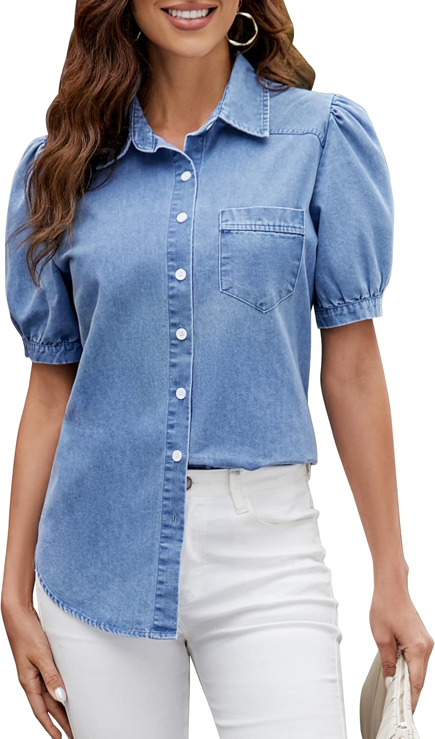 BMJL Womens Denim Shirt for Business Casual Summer Style