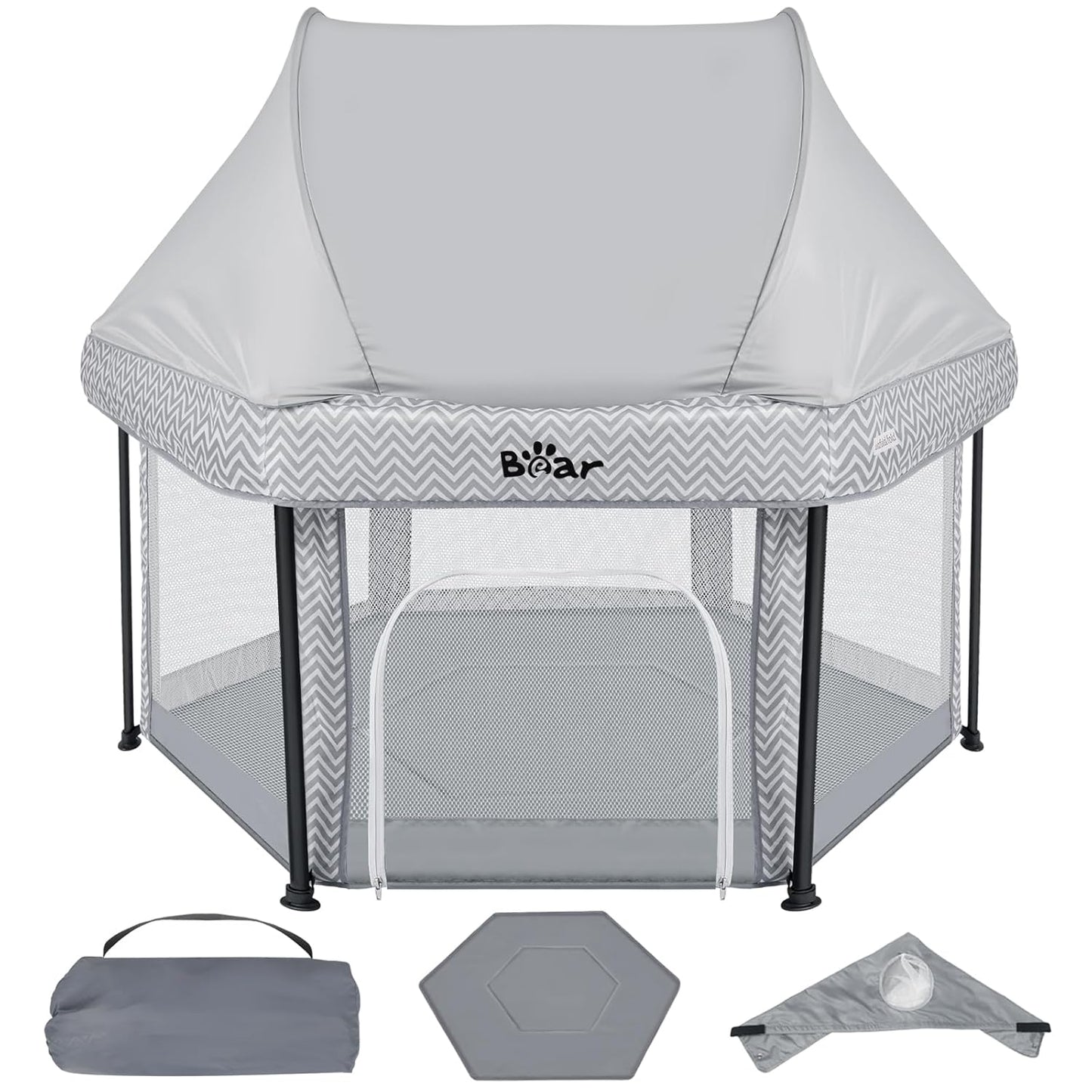 Bear Baby Playpen Foldable Play Yard with Canopy for Toddlers
