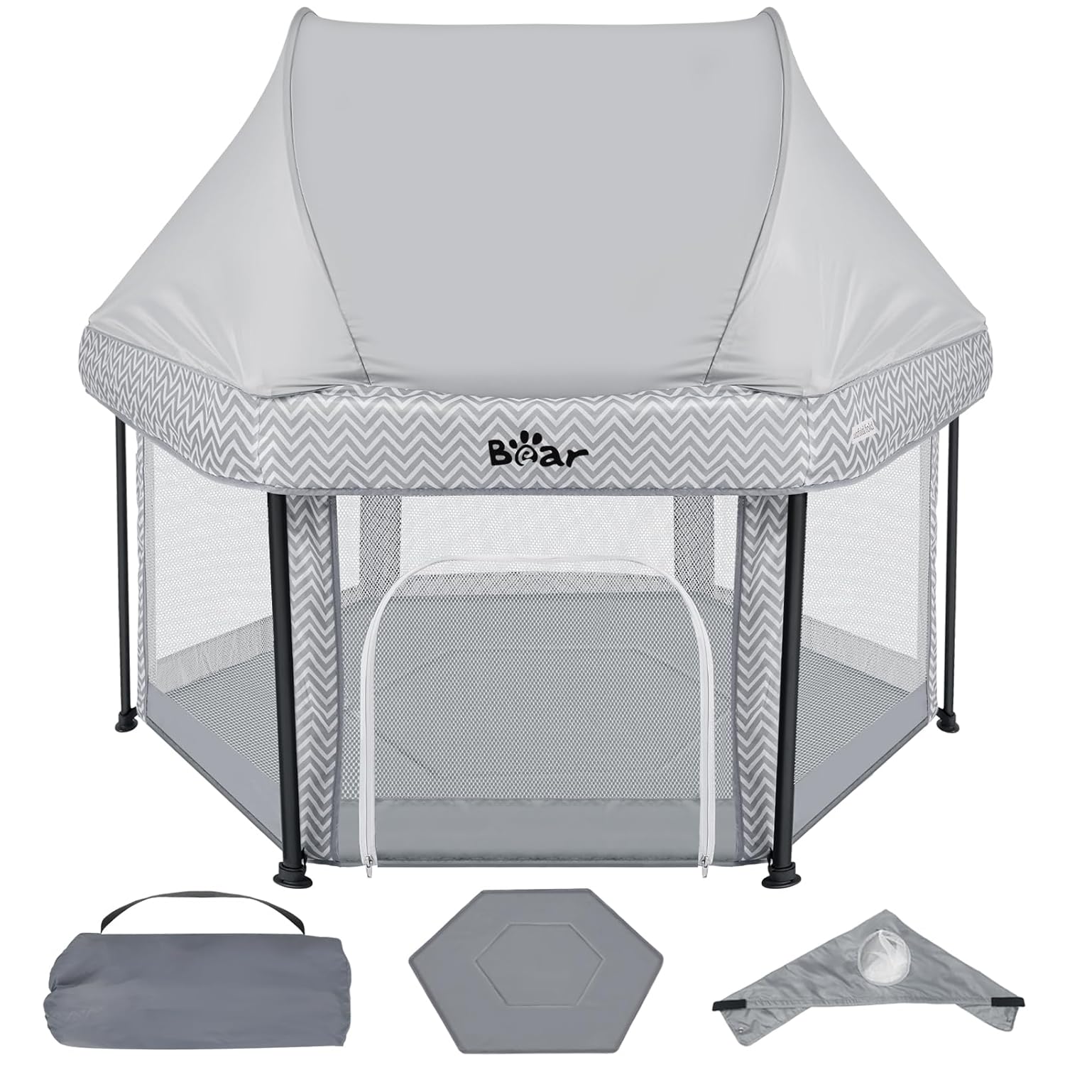 Bear Baby Playpen Foldable Play Yard with Canopy for Toddlers