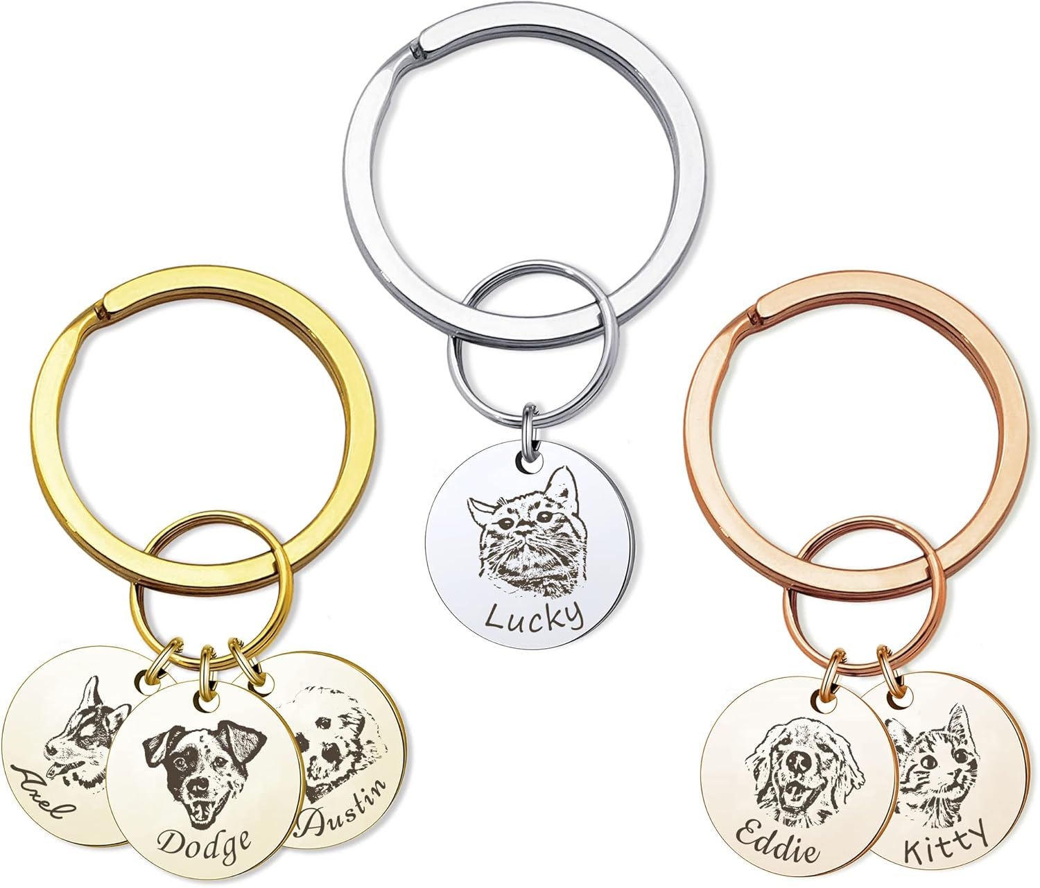 Personalized Pet Portrait Keychain - Custom Engraved Keepsake
