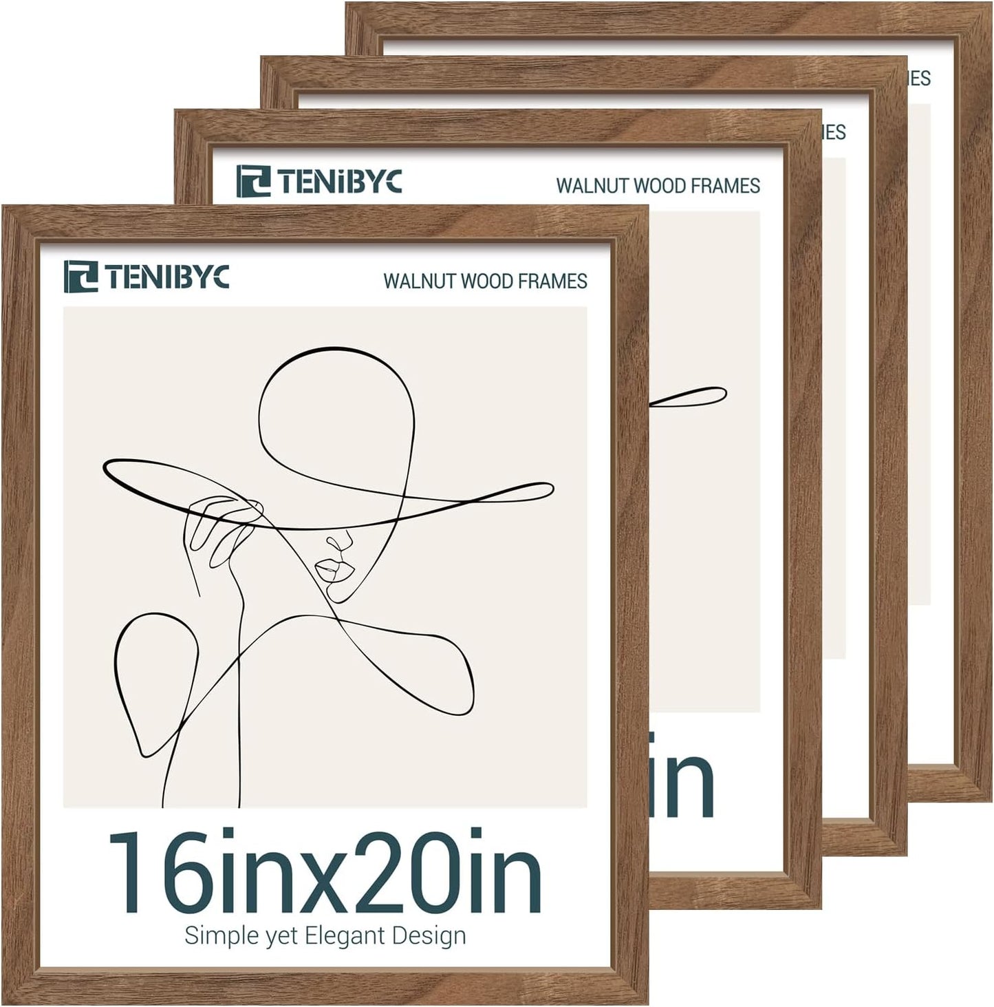 16x20 Frame 4 Pack - Elegant Brown Walnut Wood Picture Frames