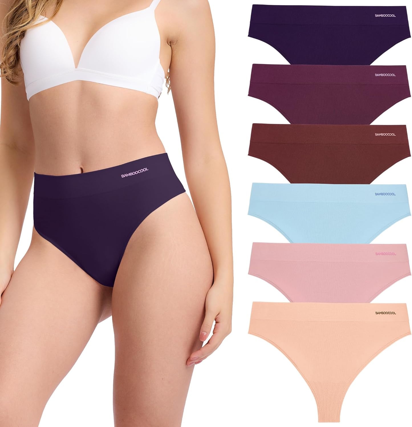 Bamboo Cool Women's Thongs High Waisted Seamless Underwear