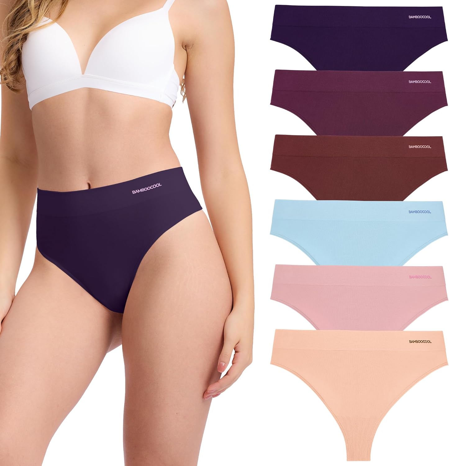 Bamboo Cool Women's Thongs High Waisted Seamless Underwear
