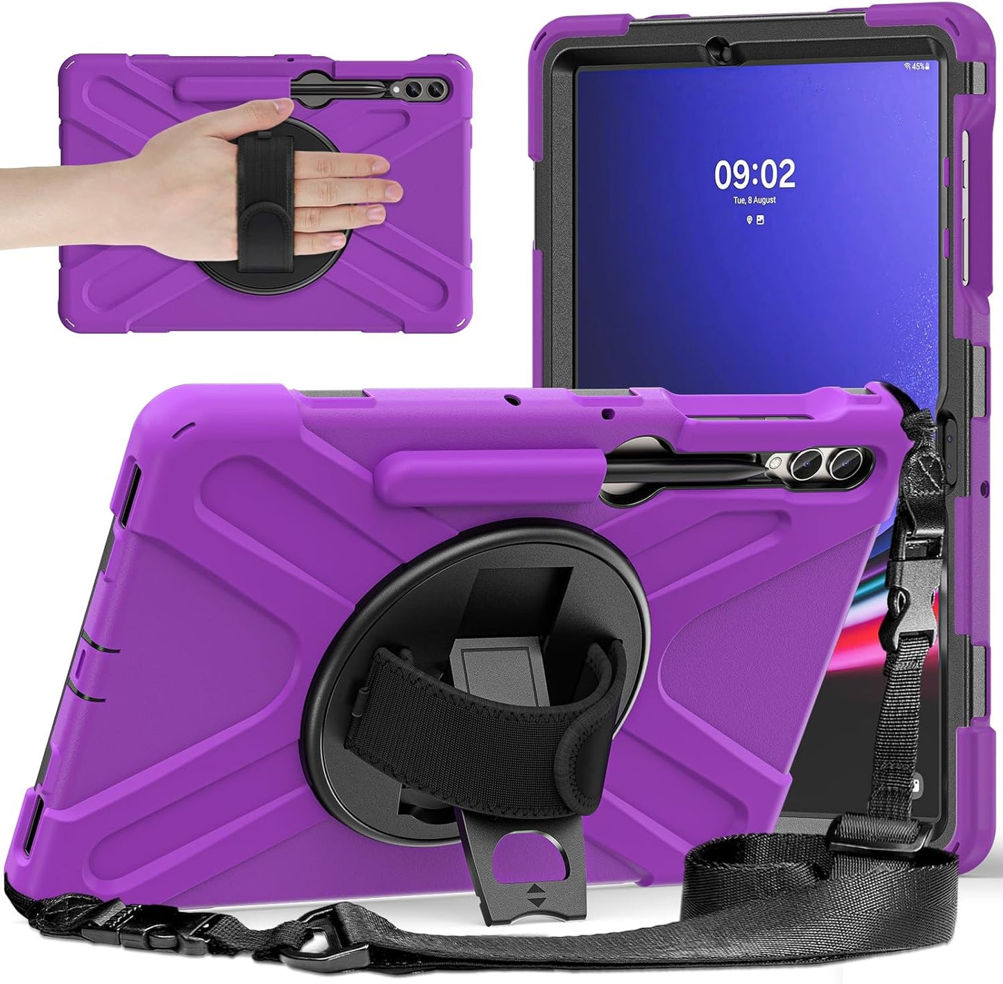 Galaxy Tab S9+/S9 FE+ Case with Rotating Kickstand and Strap