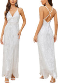Women's V Neck Spaghetti Straps Sequin Mermaid Maxi Dress