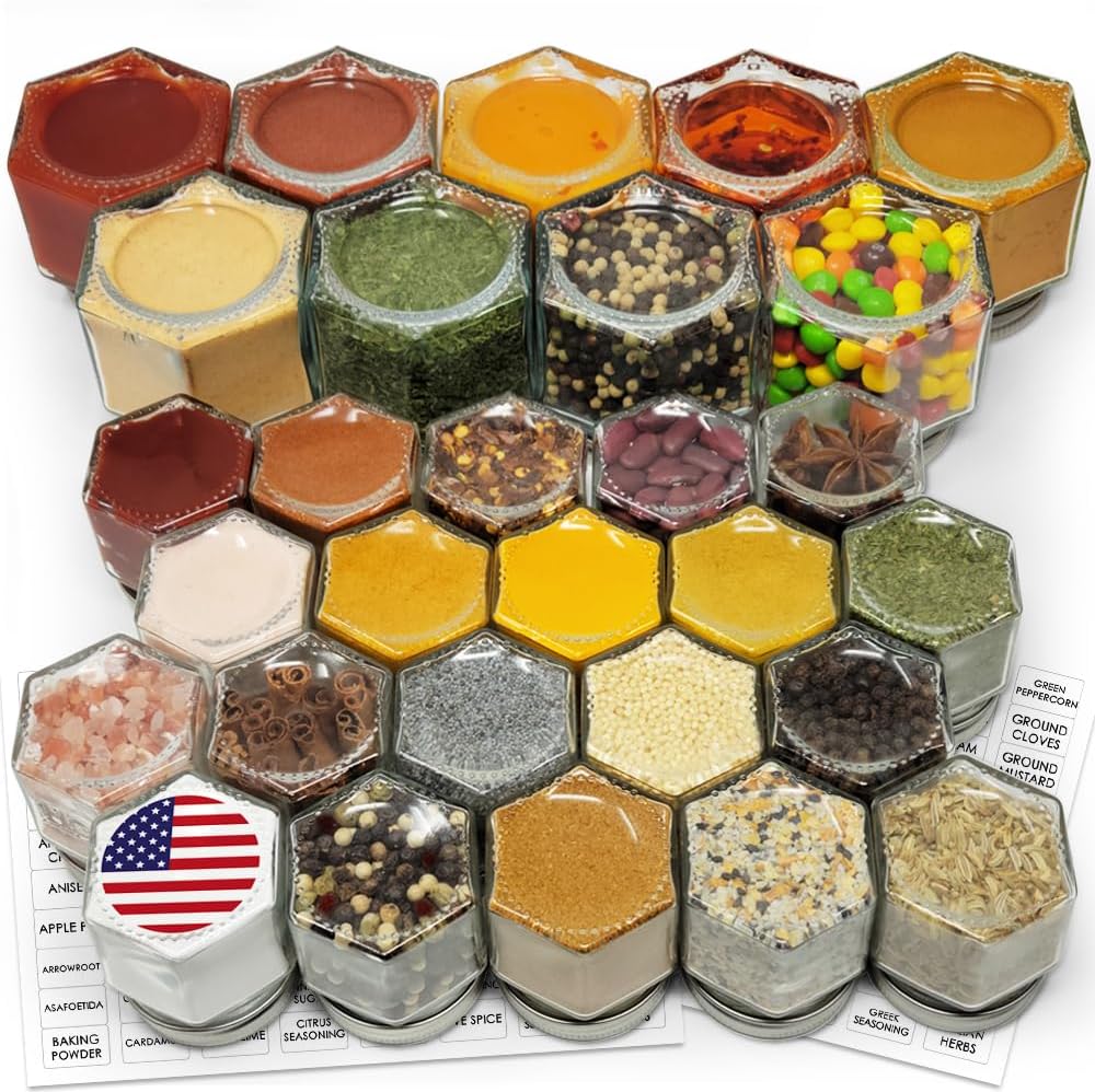 Magnetic Spice Jars Combo Pack - 29 Set for Kitchen Organization