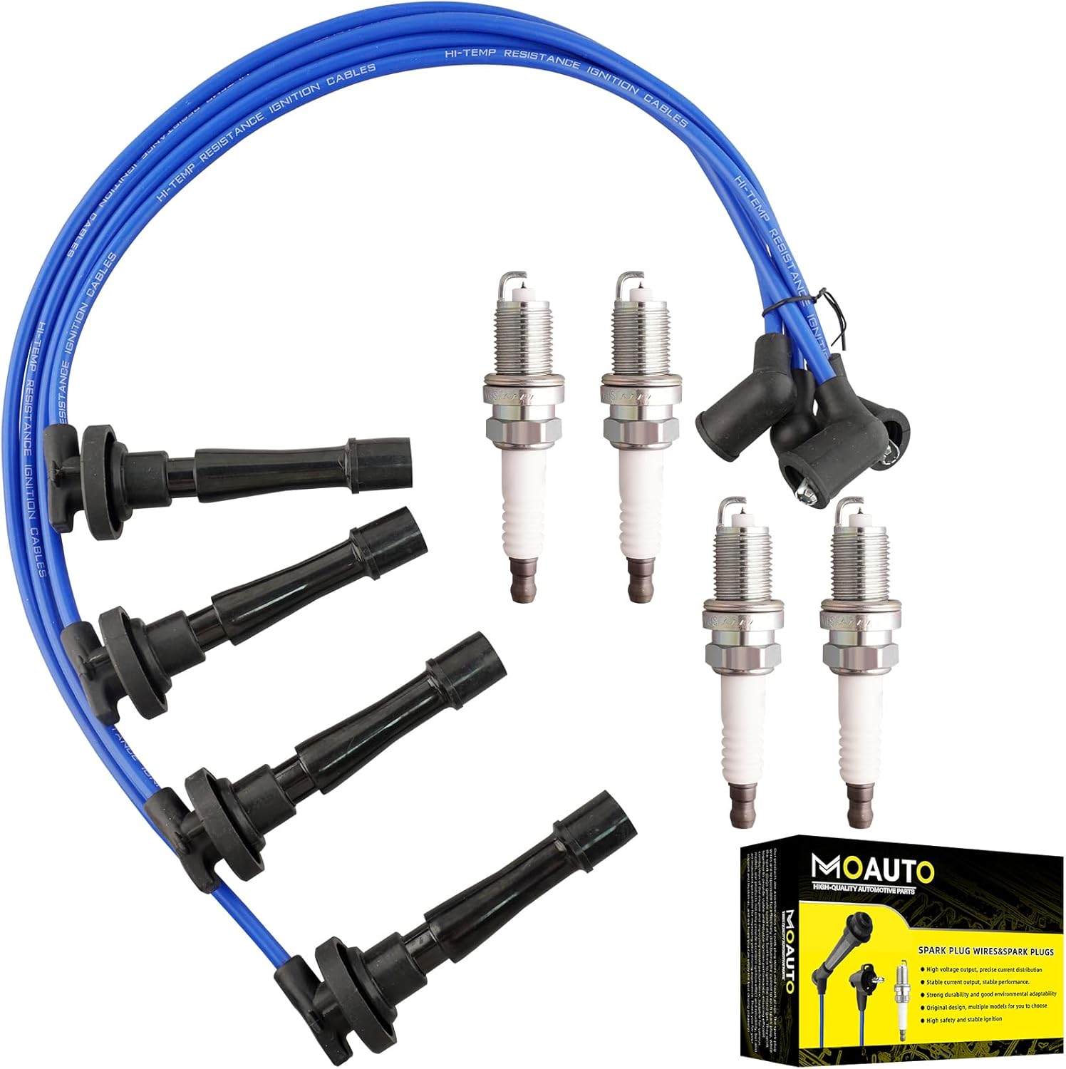 Set of 4 PCS Iridium Spark Plugs and Wire Set for Honda