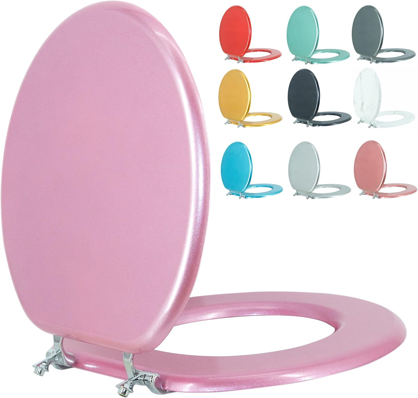Round Toilet Seat Wood with Zinc Alloy Hinges for Easy Install